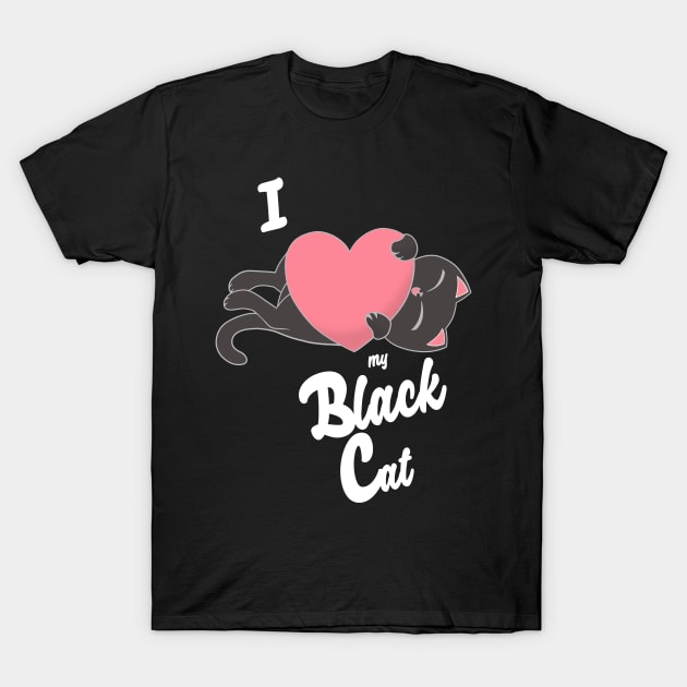 I Heart My Black Cat cute kawaii love T-Shirt by xenotransplant